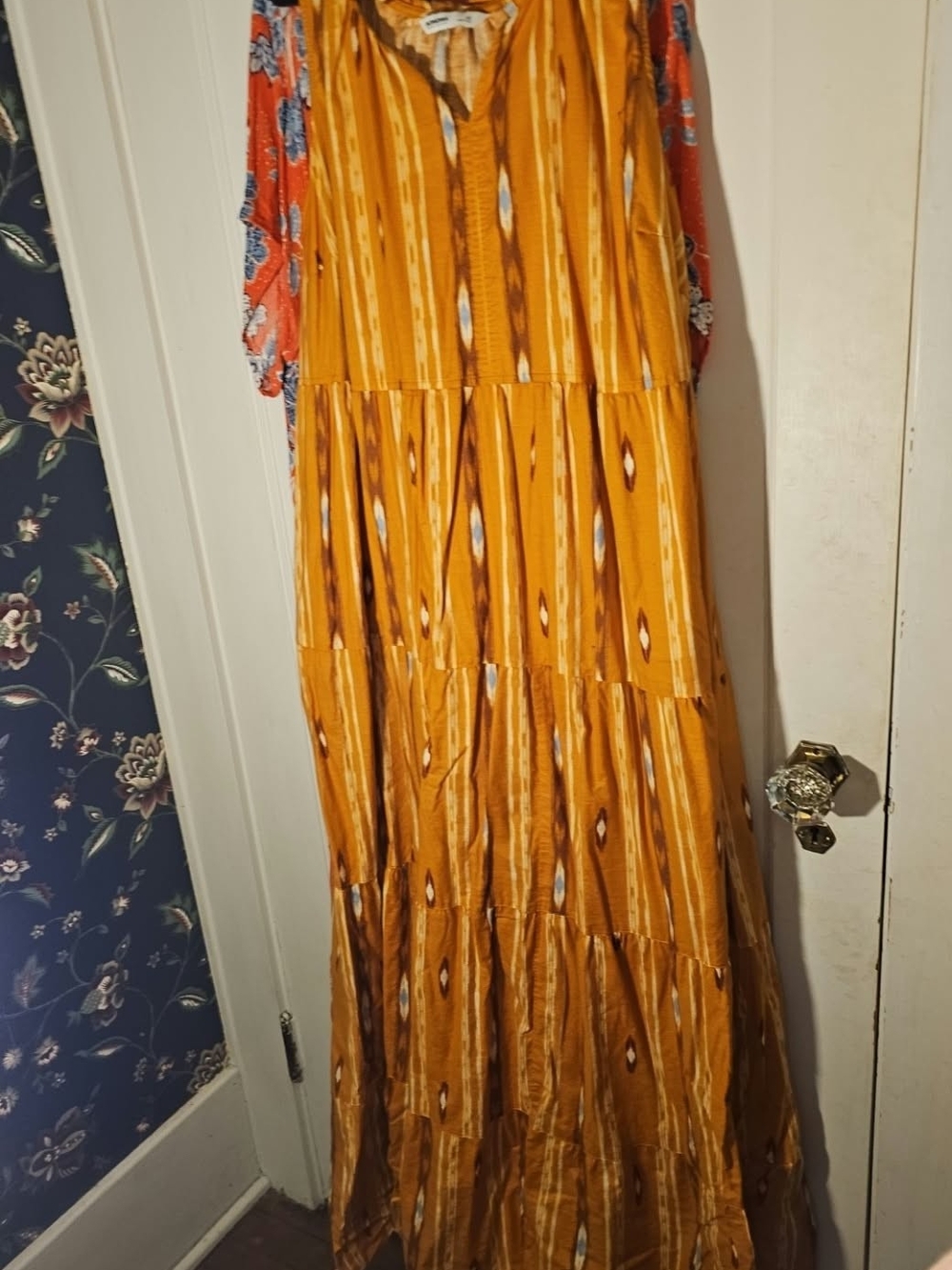 Sonoma Mustard Yellow Tiered Maxi Dress with Ikat Accents